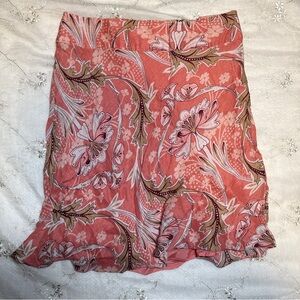 Vintage Y2K LOFT Coral Pink Floral Midi Skirt – Size 4